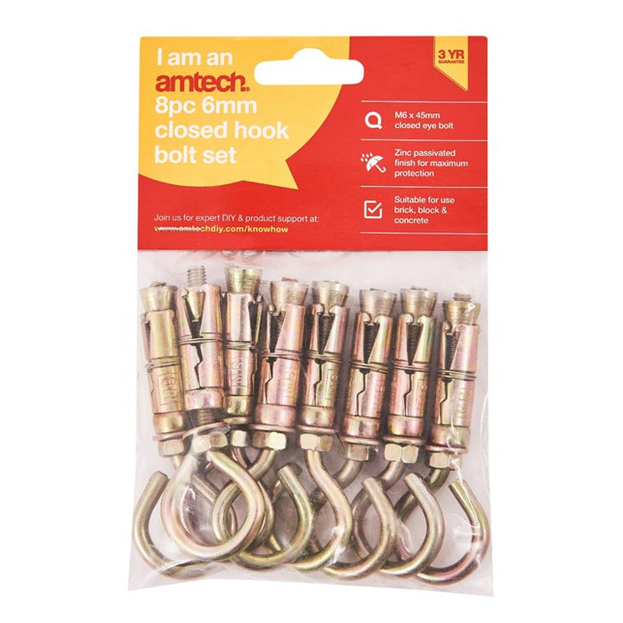 8pc 6mm Closed Hook Bolts