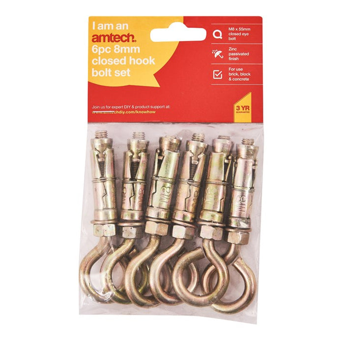 6pc 8mm Closed Hook Bolts
