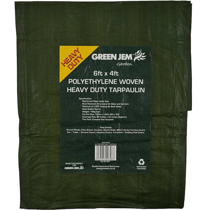 Heavy Duty Polyethylene Woven Tarpaulin, 6 x 4 ft