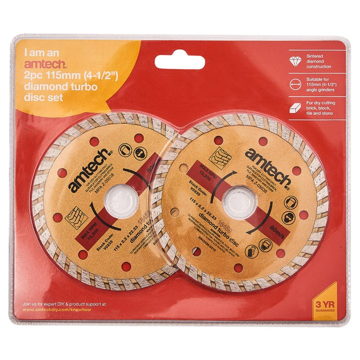 2pc 115mm (4-1/2") Diamond Turbo Disc Set
