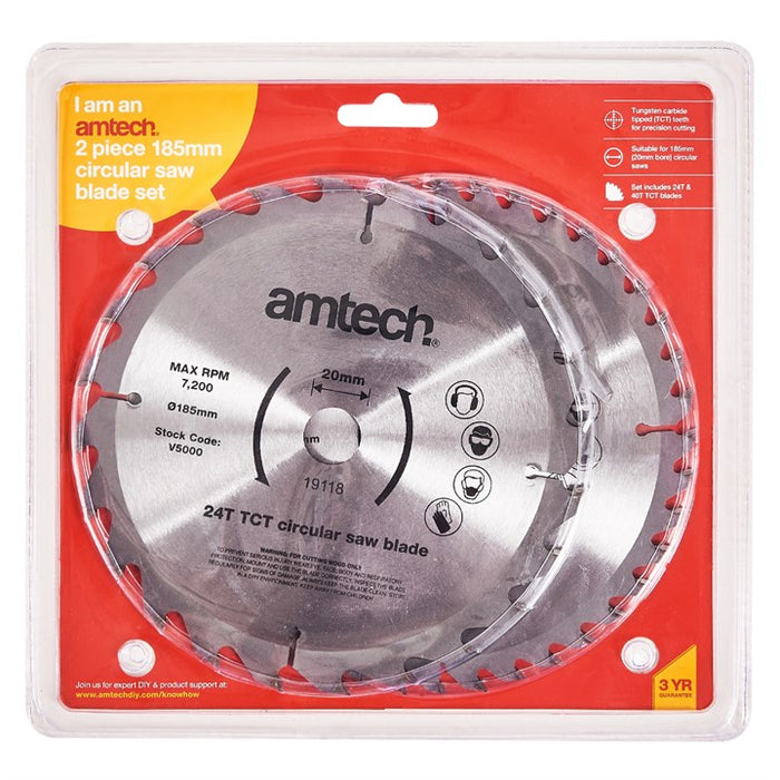 2pc 185mm Circular Saw Blade Set (24T/40T)