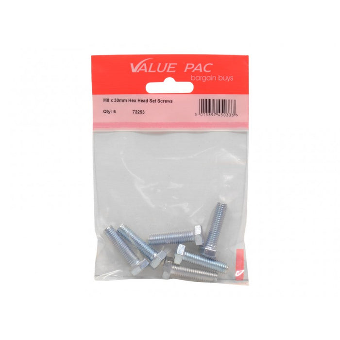 M8 x 30mm Hex Head Set Screws 5pk