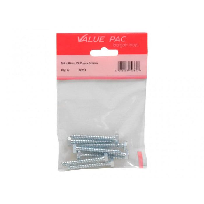 M6 x 50mm ZP Coach Screws 5pk