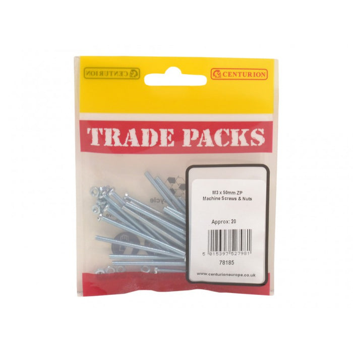 Machine Screws & Nuts - ZP - M3 x 50mm (20 PK)