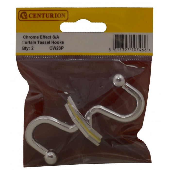 40mm Chrome Effect Self Adhesive Curtain Tassel Hook (Pack of 2)