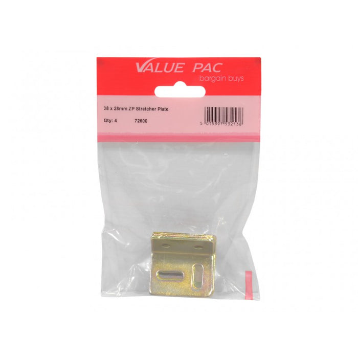 38 x 28mm ZP Stretcher Plate 4pk