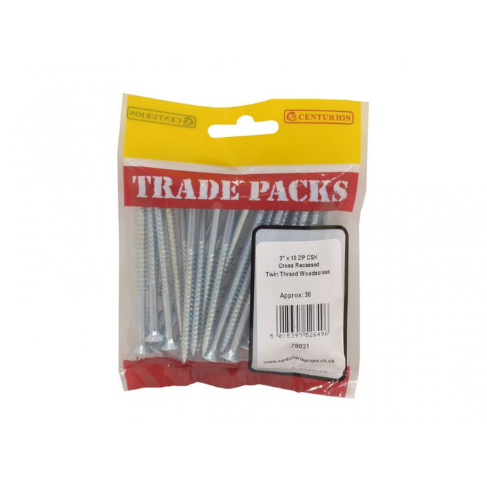 Pozi Twinthread Countersunk Woodscrews - ZP - 3" x 10 (30 PK)