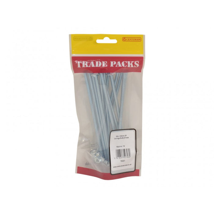 Carriage Bolts & Nuts Small - ZP - M6 x 150mm (14 PK)