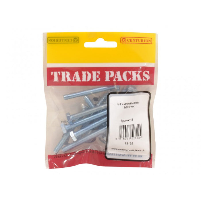 Hex Head Set Screws - ZP - M6 x 50mm (12 PK)