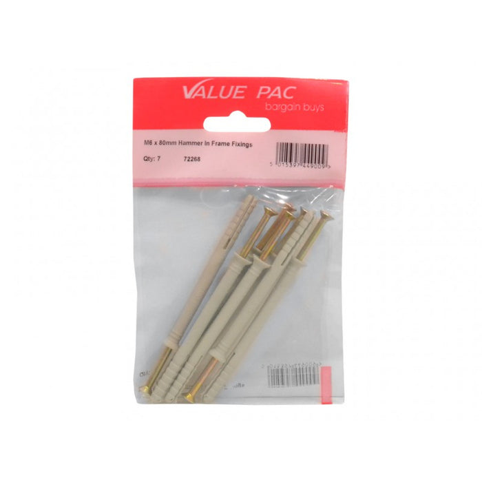 M6 x 80mm Hammer In Frame Fixings 5pk