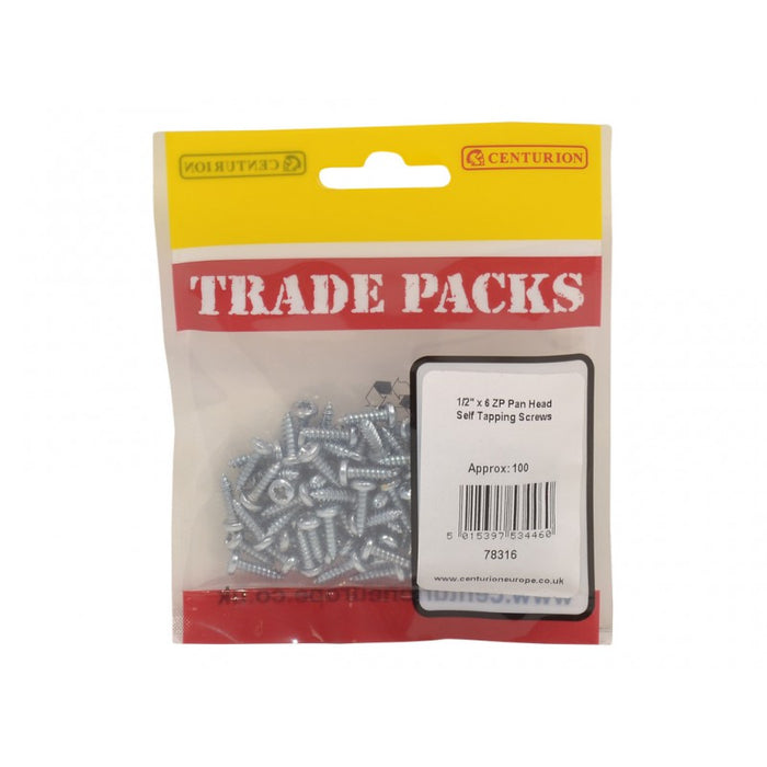 Pan Head Self Tapping Screws - ZP - 1/2" x 6 (100 PK)