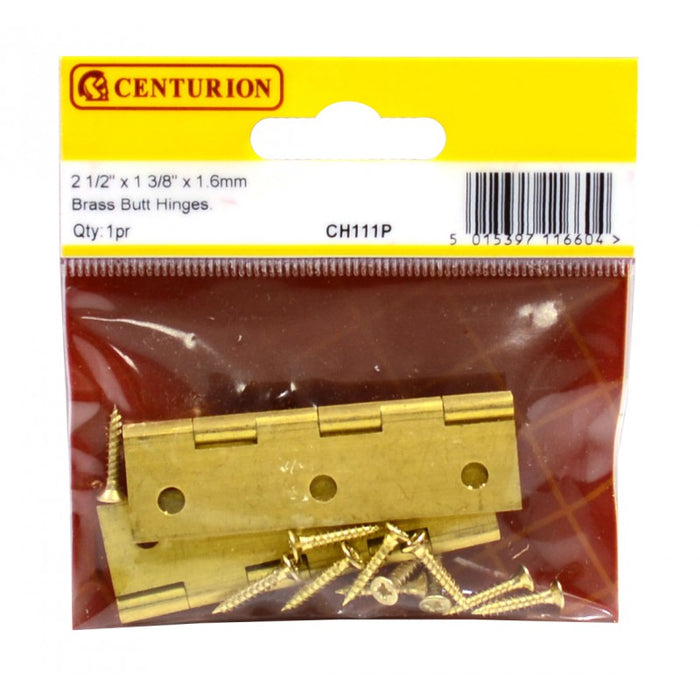 2 1/2" x 1 3/8" x 1.6mm SC Medium Duty Solid Drawn Butt Hinges (1 pair)