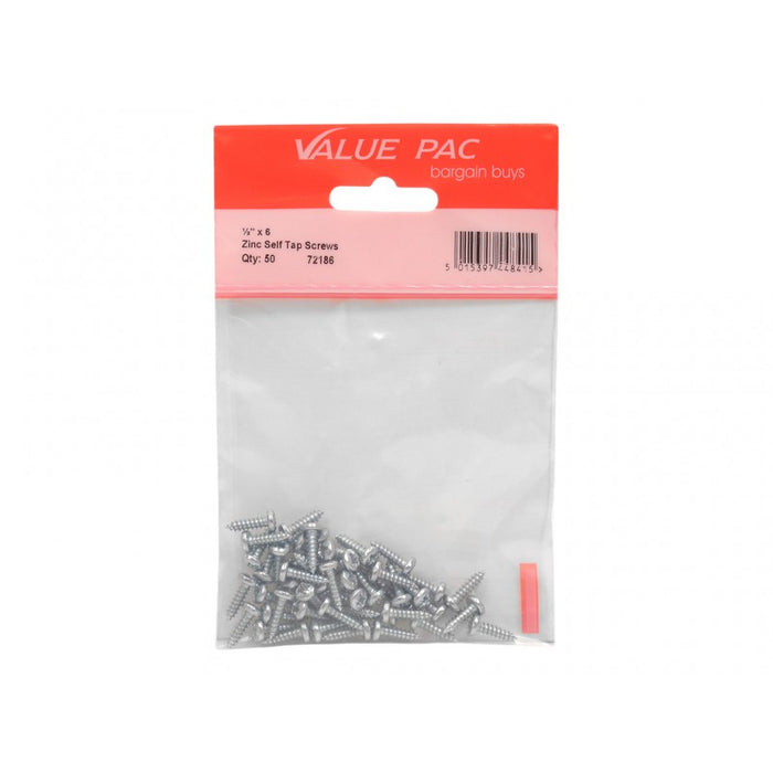 1/2" x 6 ZP Pan Head Self Tapping Screws 40pk