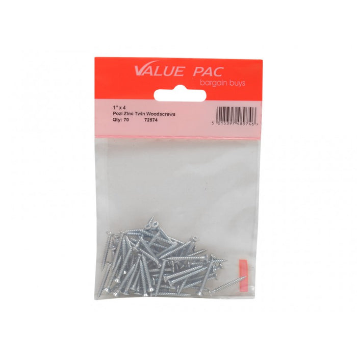 1" x 4 Pozi CSK ZP Twin Screws 60pk