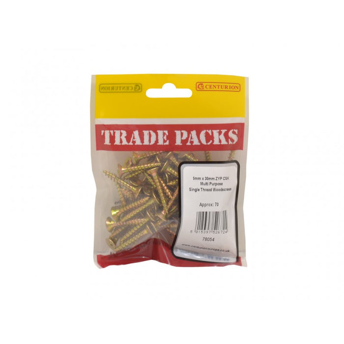Pozi Multi Purpose Countersunk Woodscrews - ZYP - 5mm x 30mm (70 PK)