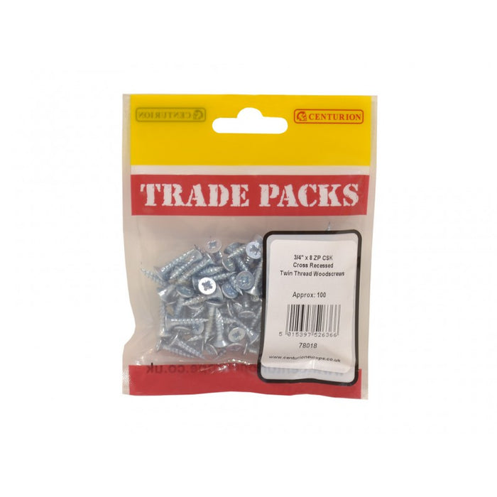 Pozi Twinthread Countersunk Woodscrews - ZP - 3/4" x 4 (200 PK)