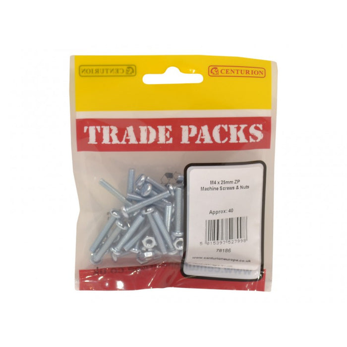 Machine Screws & Nuts - ZP - M4 x 25mm (40 PK)