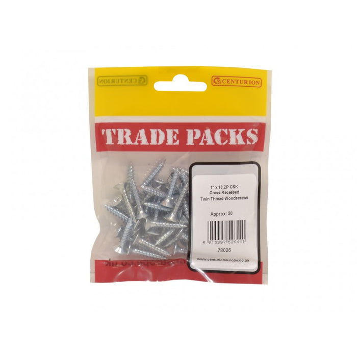Pozi Twinthread Countersunk Woodscrews - ZP - 1" x 10 (50 PK)