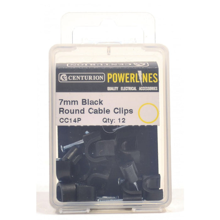 7mm Black Round Cable Clips (Pack of 12)