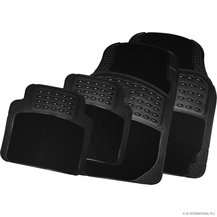 4pc Rubber Car Mats (With Carpet) Black