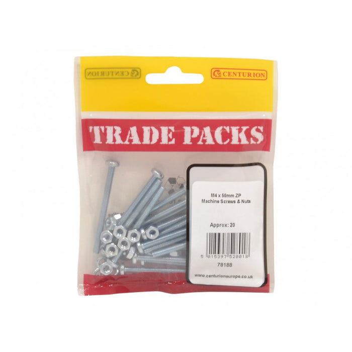 Machine Screws & Nuts - ZP - M4 x 50mm (20 PK)