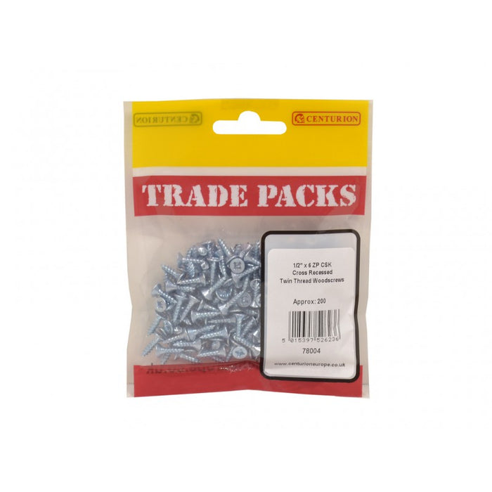 Pozi Twinthread Countersunk Woodscrews - ZP - 1/2" x 6 (200 PK)