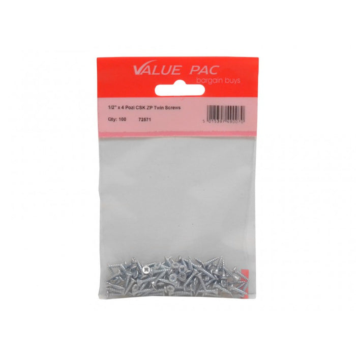 1/2" x 4 Pozi CSK ZP Twin Screws