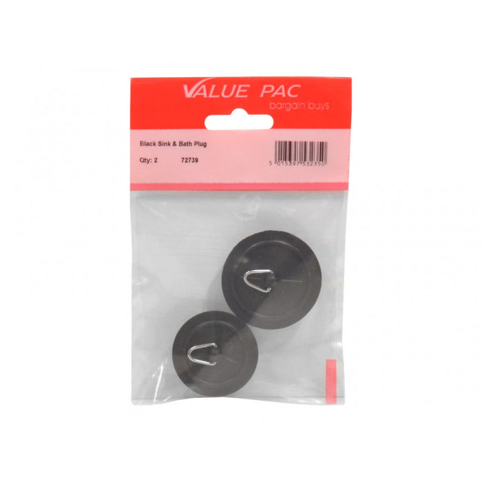 Black Sink & Bath Plug 2pk