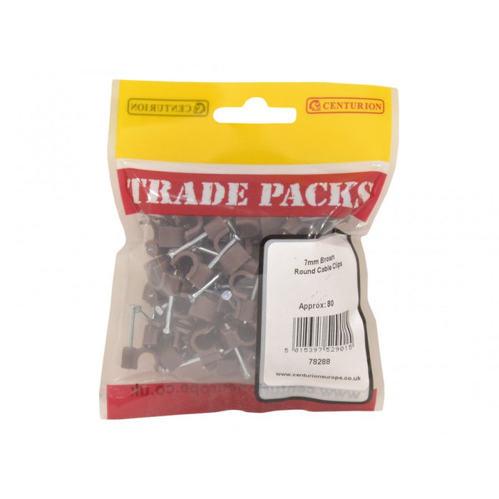 Cable Clips - Brown Round - 7mm (80 PK)