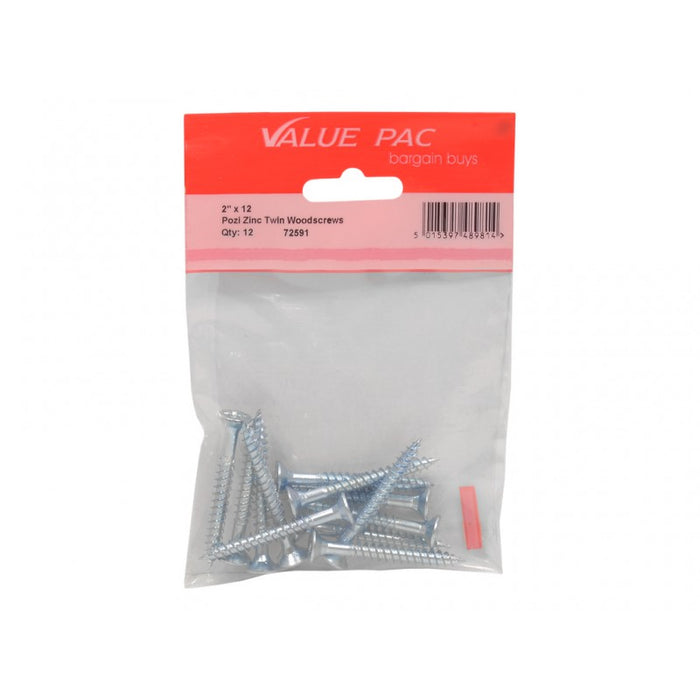 2" x 12 Pozi CSK ZP Twin Screws 10pk