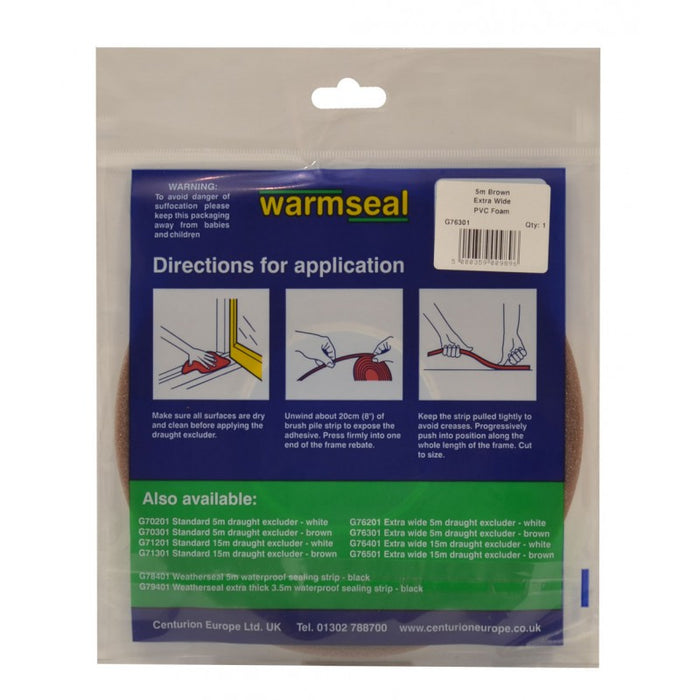 5m Brown Extra Wide PVC Foam Draught Excluder
