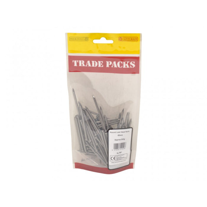 Round Lost Head Nails - Steel - 65mm (500g)