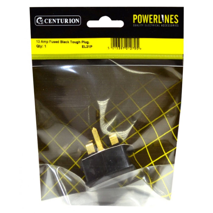 Fused Black Tough Plug - 13 Amp