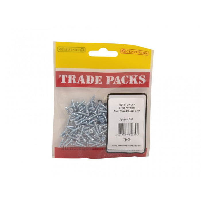 Pozi Twinthread Countersunk Woodscrews - ZP - 1/2" x 4 (200 PK)