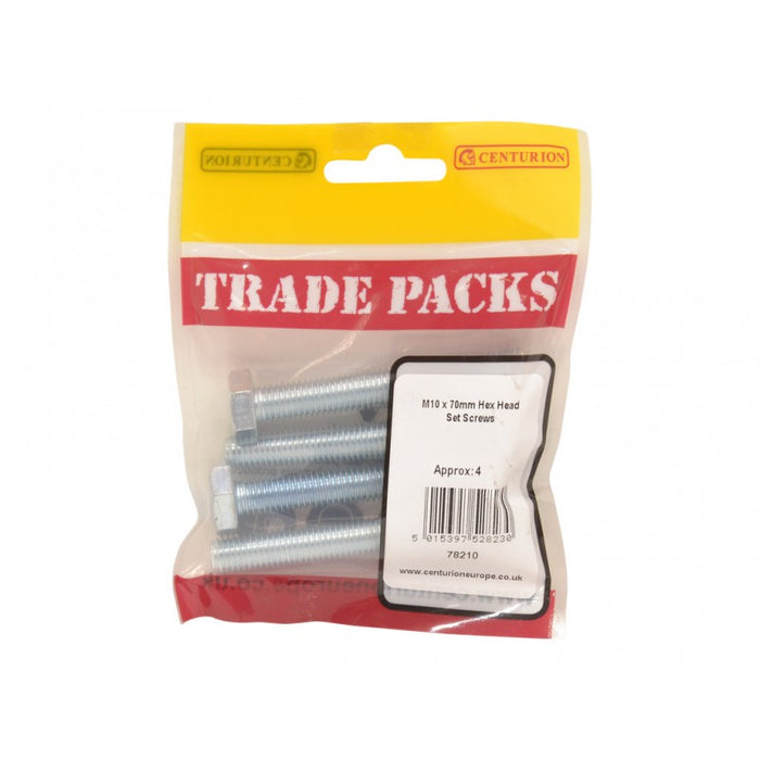 Hex Head Set Screws - ZP - M10 x 70mm (4 PK)