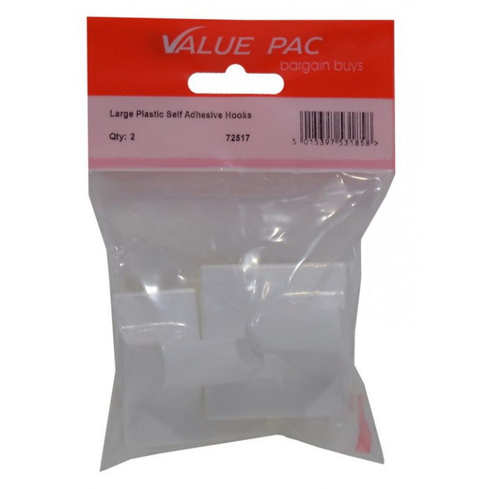 Large Plastic Self Adhesive Hook 2pk