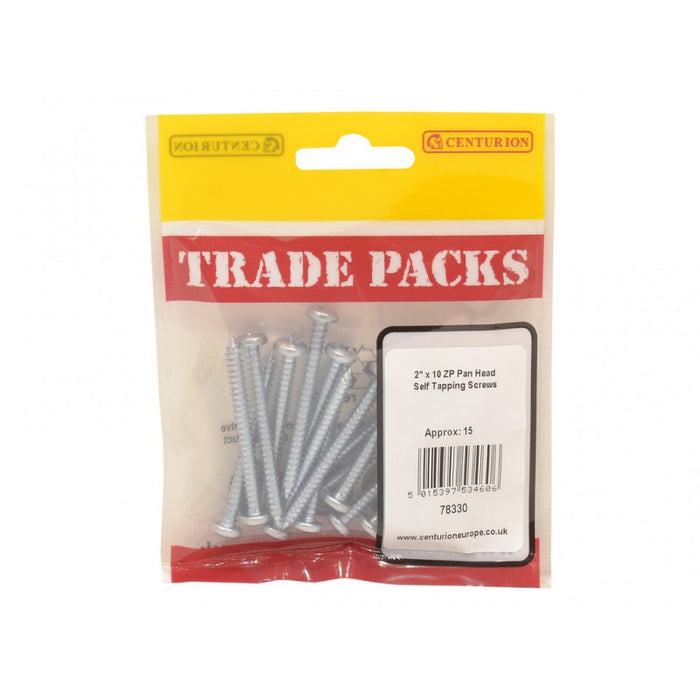 Pan Head Self Tapping Screws - ZP - 2" x 10 (15 PK)
