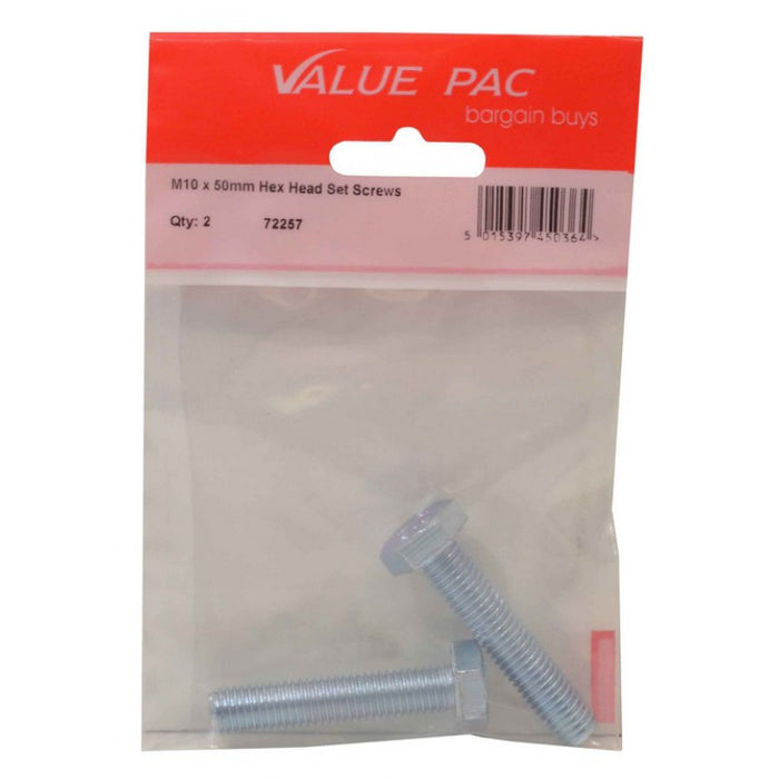 M10 x 50mm Hex Head Set Screws