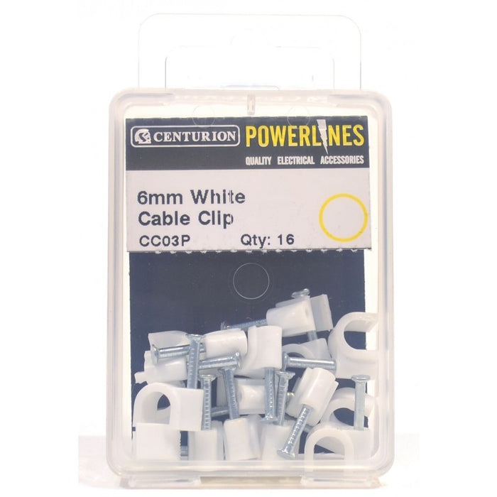 6mm White Cable Clips (Pack of 16)