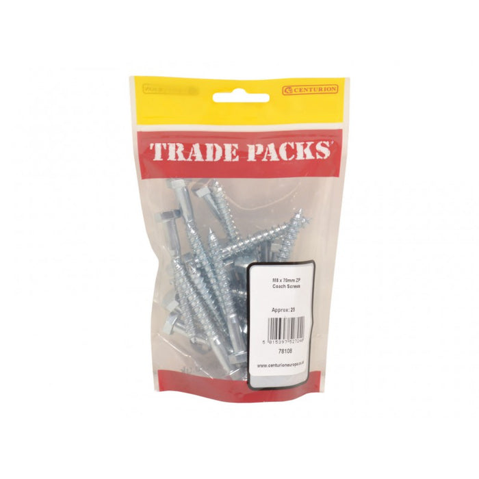 Coach Screws - ZP - M8 x 70mm (25 PK)
