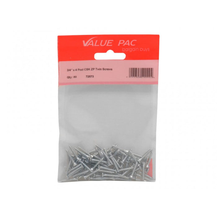 3/4" x 4 Pozi CSK ZP Twin Screws