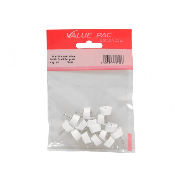 15mm Diameter White Nail In Shelf Supports 14pk