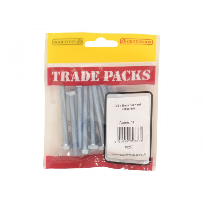 Hex Head Set Screws - ZP - M6 x 60mm (10 PK)