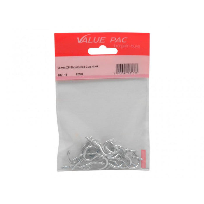 25mm ZP Shouldered Cup Hooks 16pk