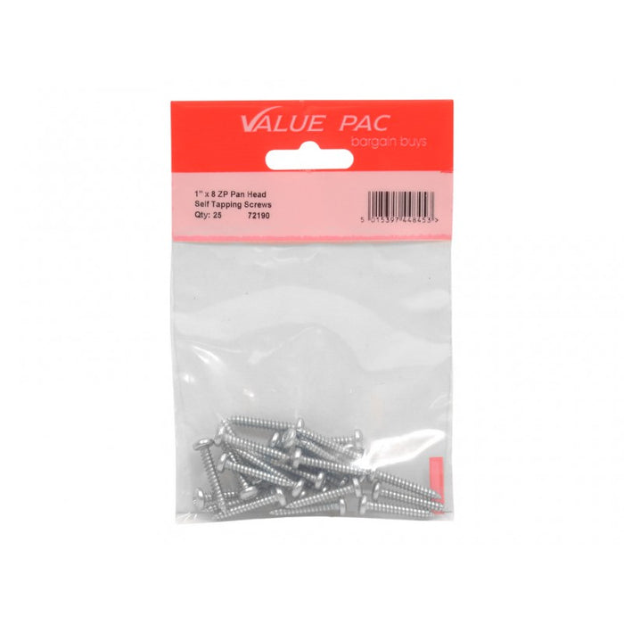 1" x 8 ZP Pan Head Self Tapping Screws 22pk