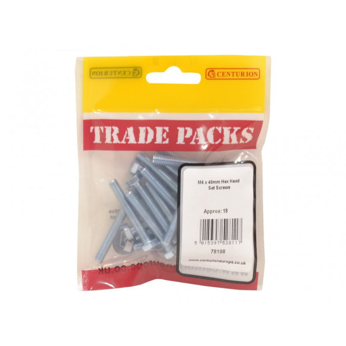 Hex Head Set Screws - ZP - M6 x 40mm (18 PK)