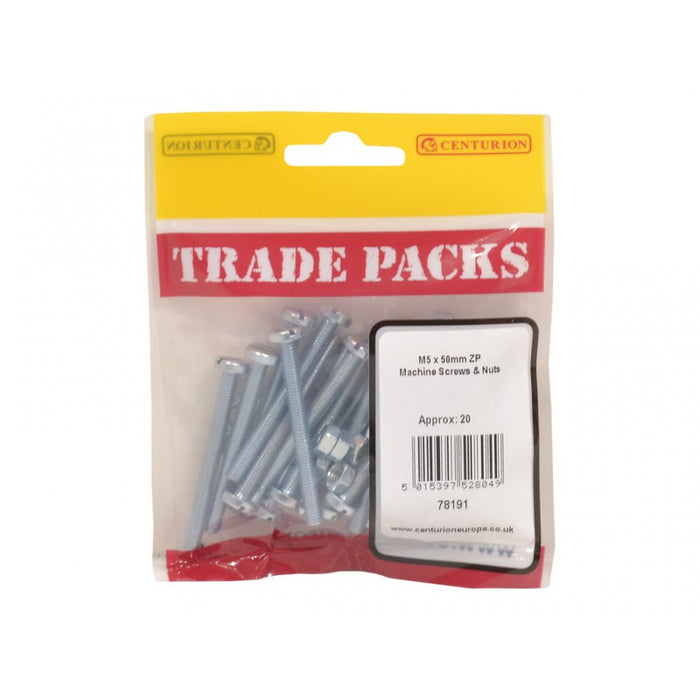 Machine Screws & Nuts - ZP - M5 x 50mm (20 PK)