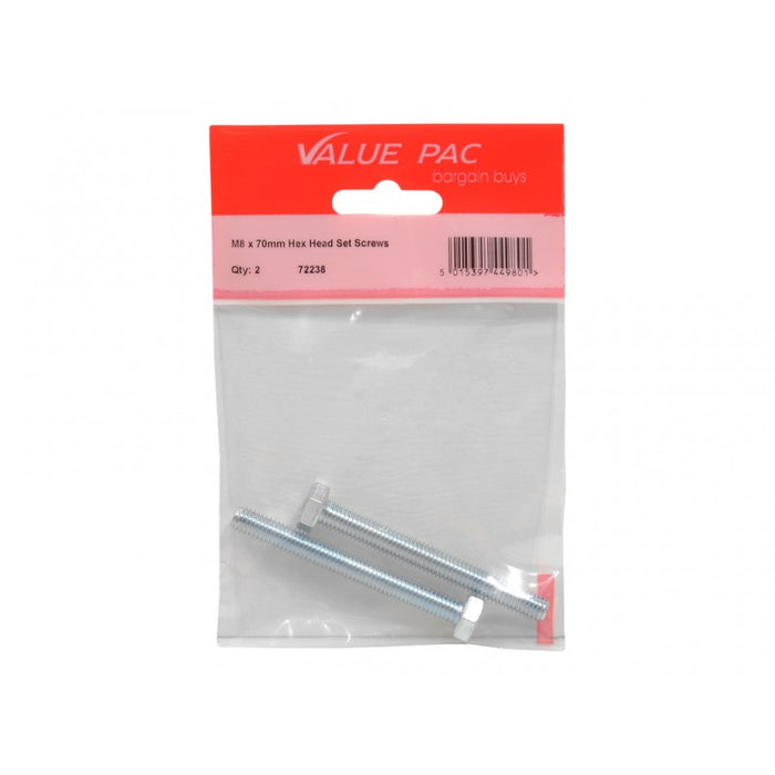 M8 x 70mm Hex Head Set Screws