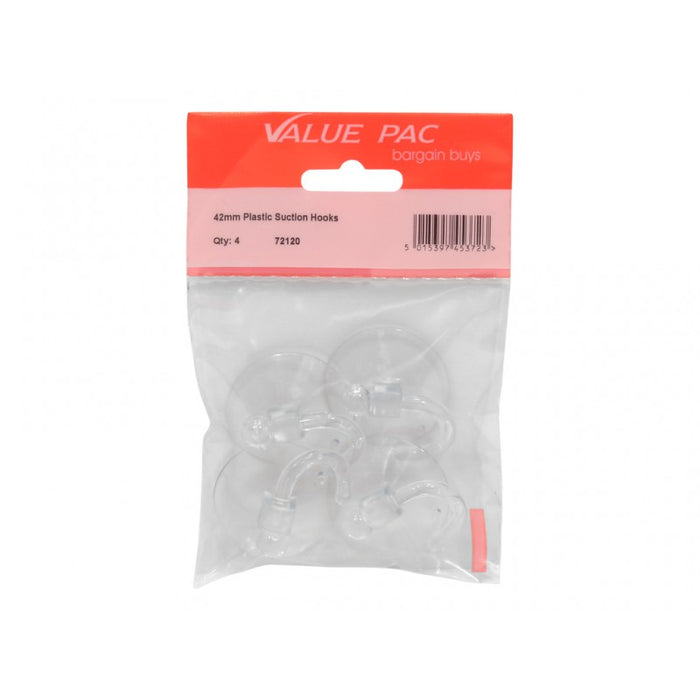 42mm Clear Plastic Suction Hook 3pk