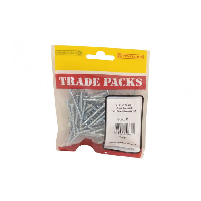 Pozi Twinthread Countersunk Woodscrews - ZP - 1 1/2" x 7 (70 PK)